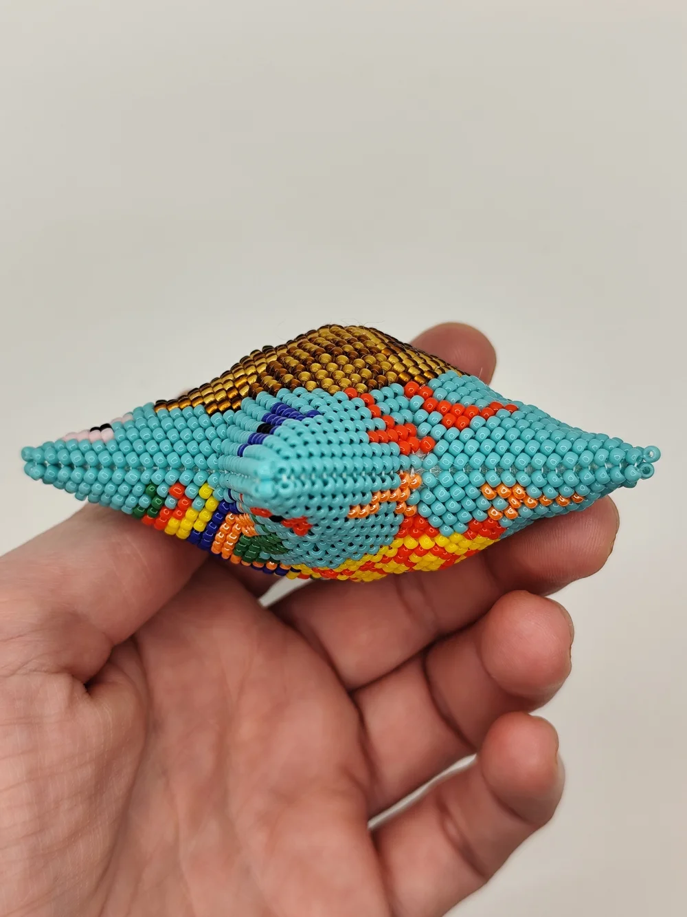 Handmade Turquoise Star Ornament with Beaded Chick Motif